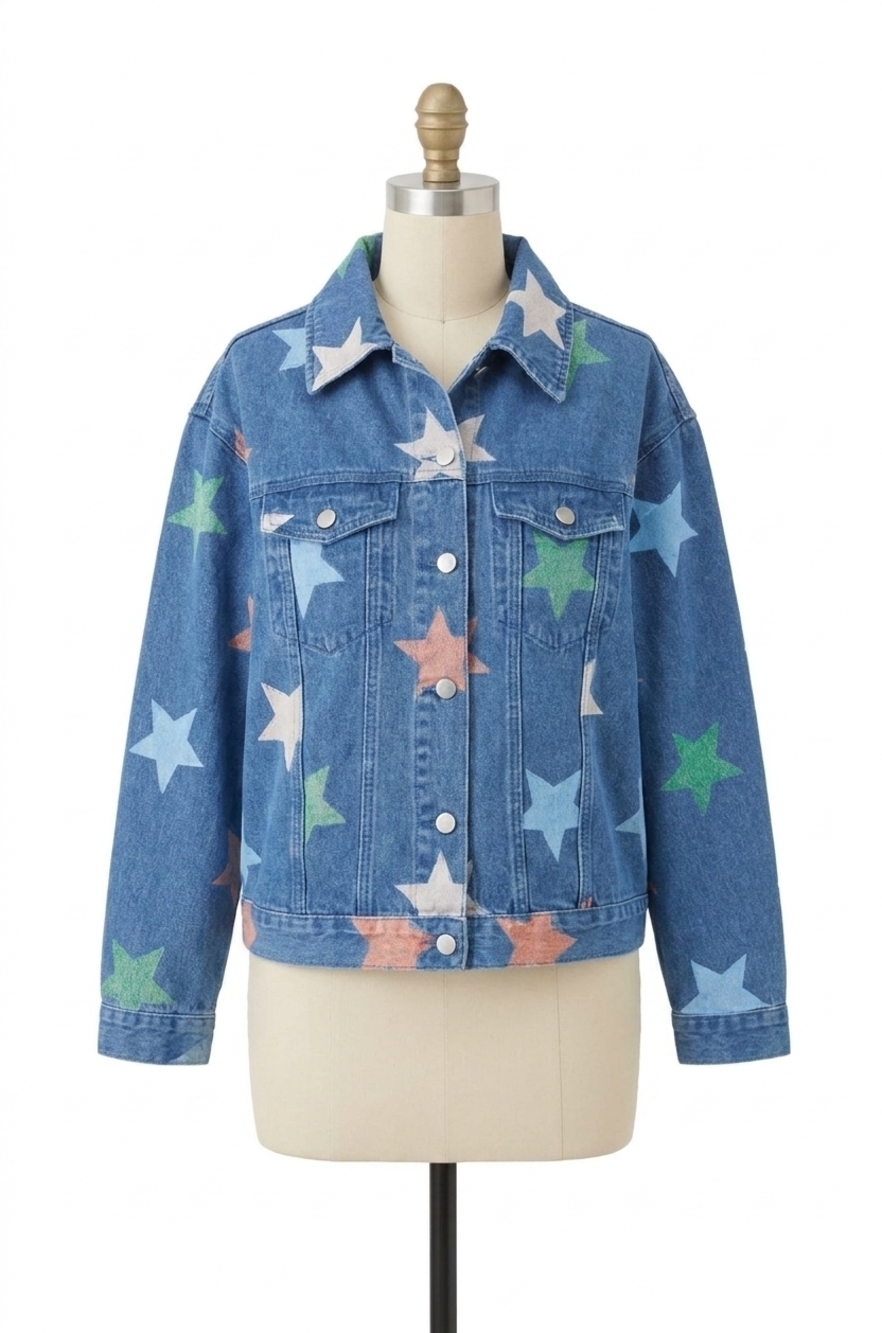 NEW COMPANIA FANTASTICA star print denim jacket in multi